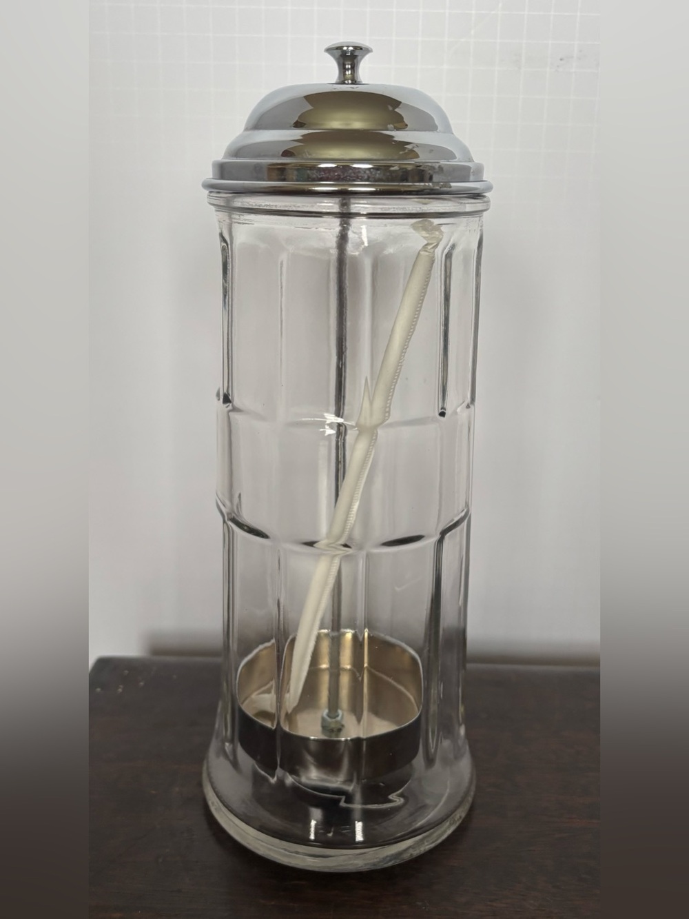 Vintage Clear Glass Straws Dispenser with Silver Lid - Classic Home Dining